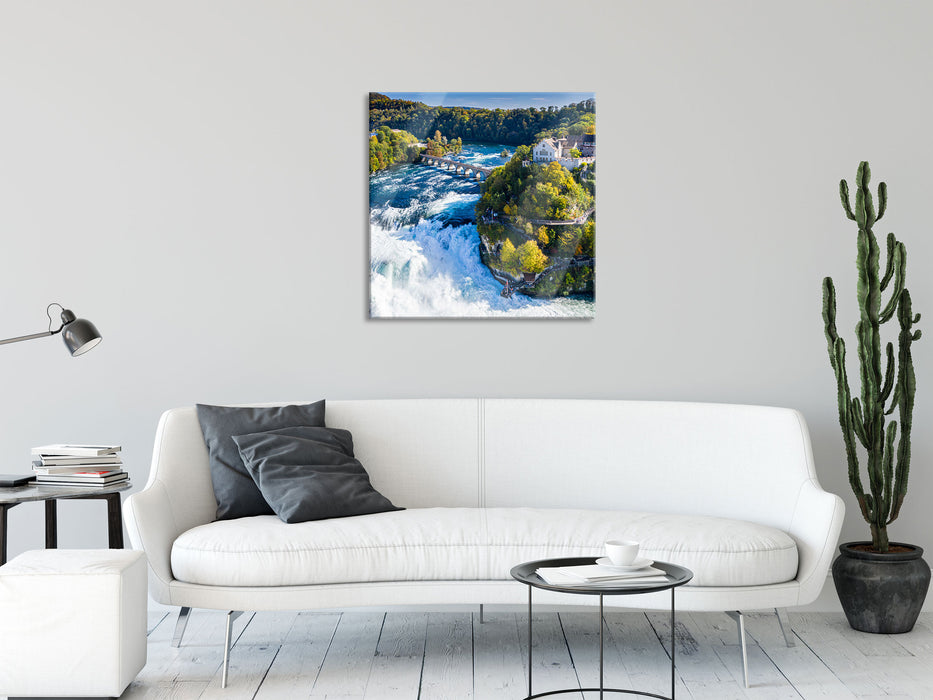 Panorama vom Rheinfall in der Schweiz, Glasbild Quadratisch