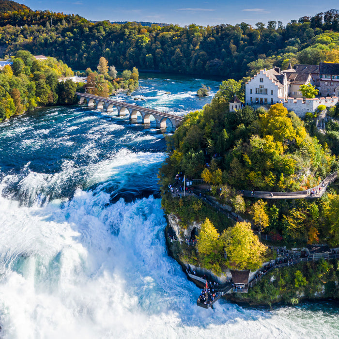 Panorama vom Rheinfall in der Schweiz, Glasbild Quadratisch