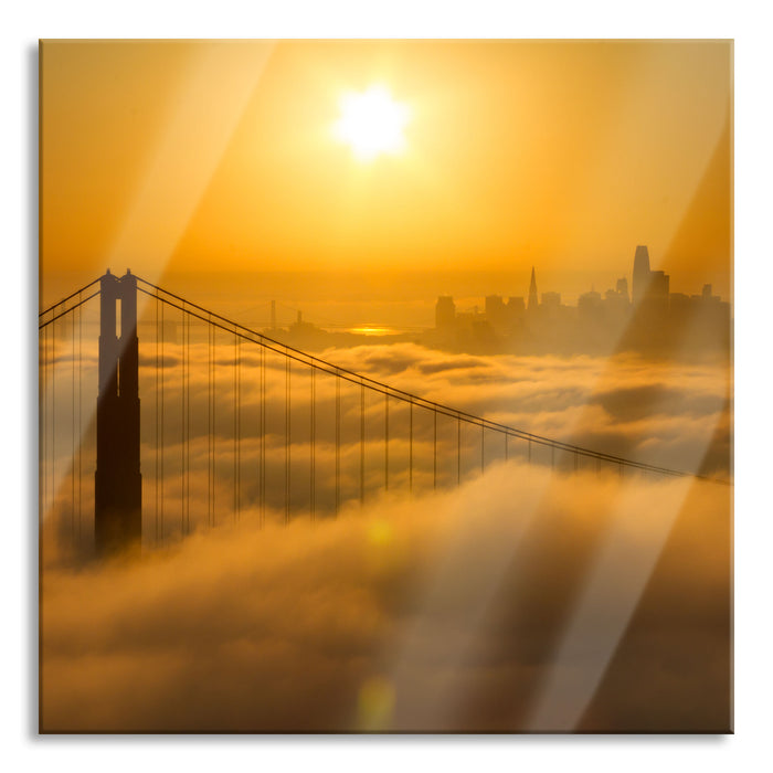 Golden Gate Bridge im Sonnenaufgang, Glasbild Quadratisch