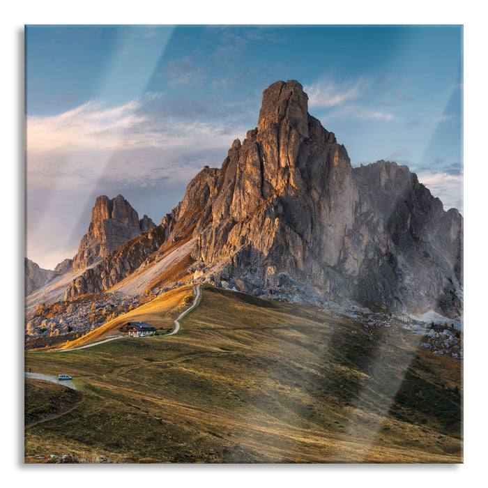 Pixxprint Dolomiten im Sonnenuntergang, Glasbild Quadratisch