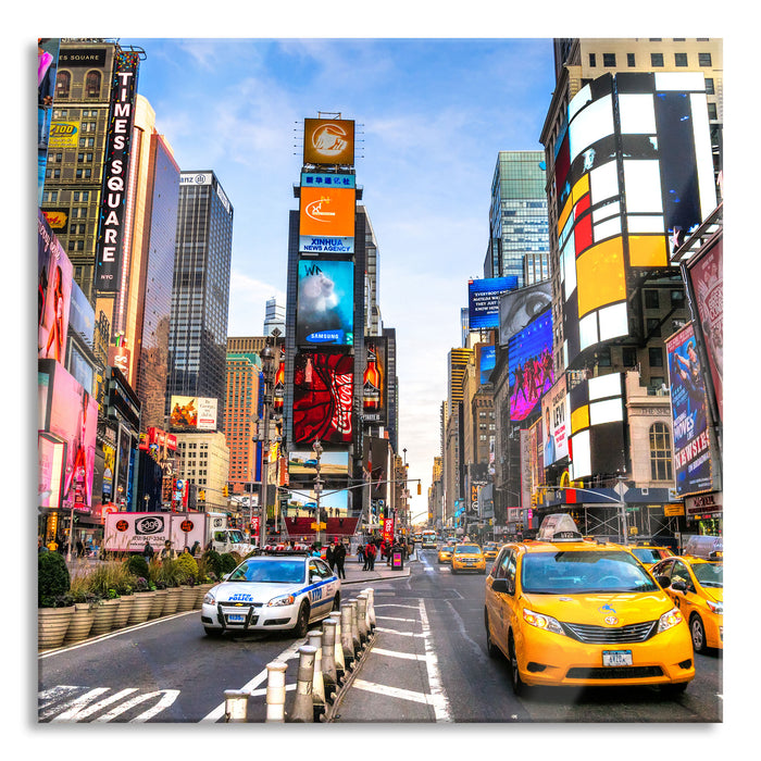 Pixxprint Times Square in new York City, Glasbild Quadratisch