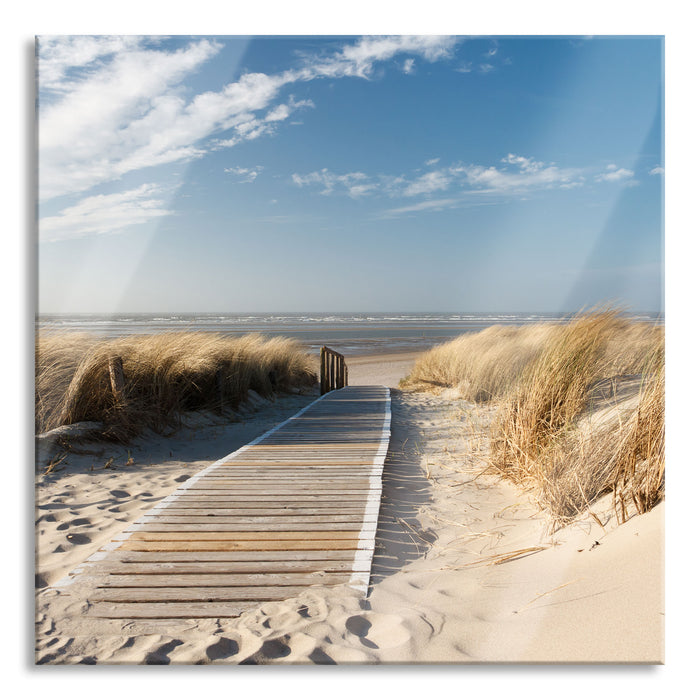 Pixxprint Weg zum Strand durch die Dünen, Glasbild Quadratisch