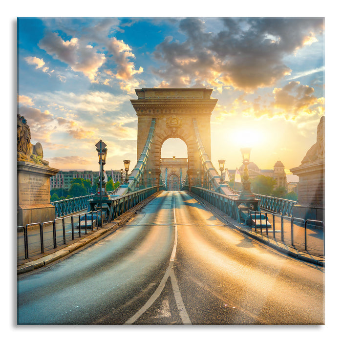Pixxprint Brücke in Budapest bei Sonnenuntergang, Glasbild Quadratisch