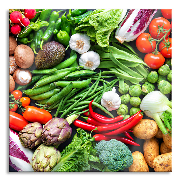 Pixxprint Bunte Gemüsemischung, Glasbild Quadratisch