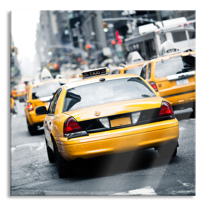 Pixxprint Gelbe Taxis am Times Square in New York, Glasbild Quadratisch