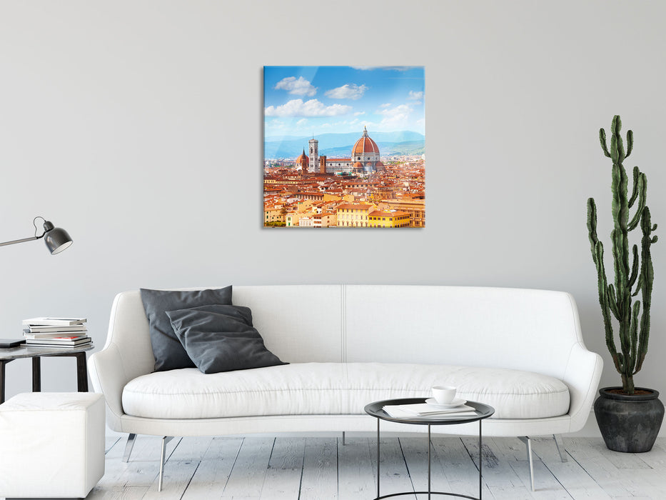 Panoramablick über die Dächer von Florenz, Glasbild Quadratisch