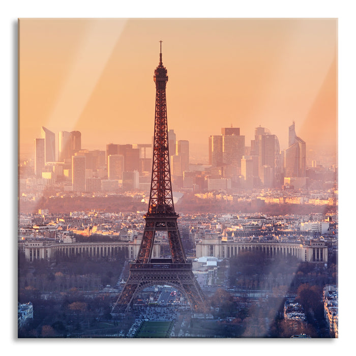 Panorama Eiffelturm bei Sonnenuntergang, Glasbild Quadratisch
