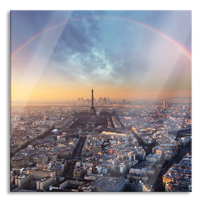 Pixxprint Panorama Regenbogen über Paris, Glasbild Quadratisch