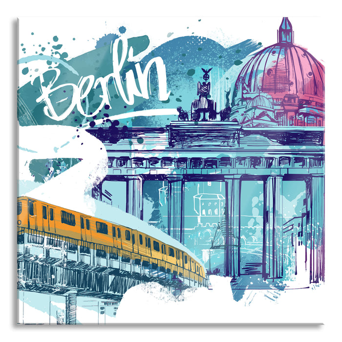Pixxprint Berlin und seine Wahrzeichen Abstrakt, Glasbild Quadratisch