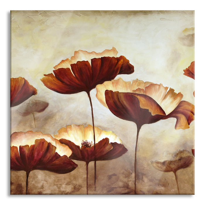 Pixxprint Mohnblumen gezeichnet, Glasbild Quadratisch