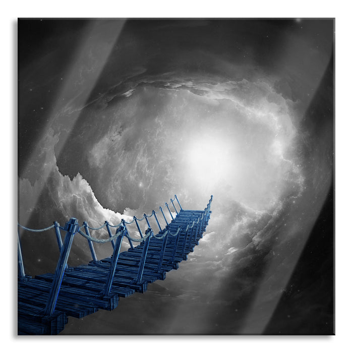 Pixxprint Fantasie Brücke in den Himmel B&W Detail, Glasbild Quadratisch