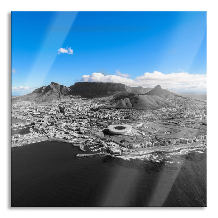 Luftaufnahme von Kapstadt B&W Detail, Glasbild Quadratisch