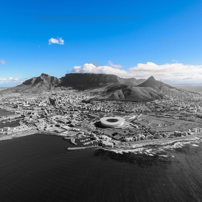 Luftaufnahme von Kapstadt B&W Detail, Glasbild Quadratisch