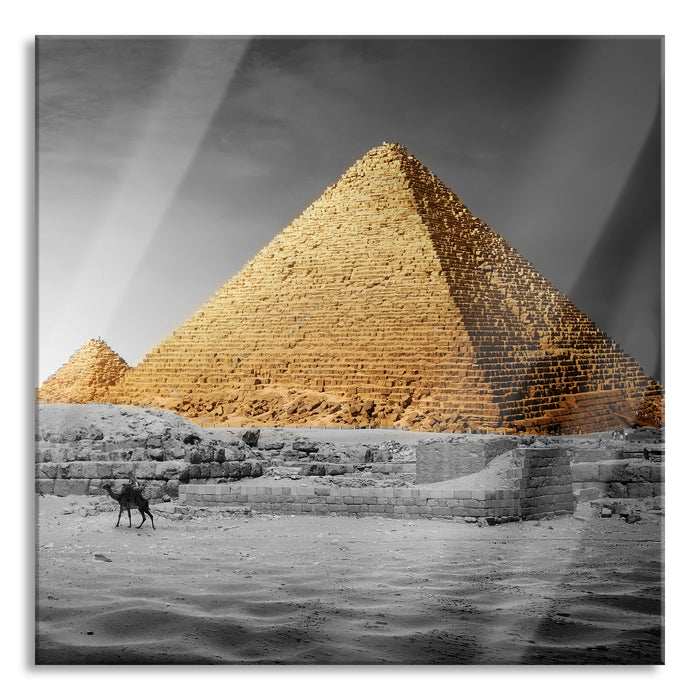 Pyramiden in Ägypten bei Sonnenuntergang B&W Detail, Glasbild Quadratisch
