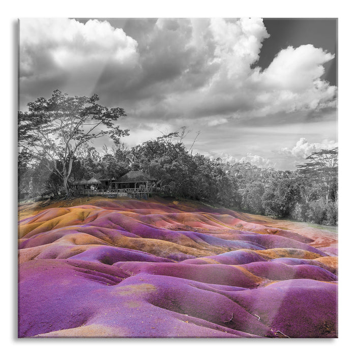 Pixxprint Siebenfarbige Erde bei Chamarel auf Mauritius B&W Detail, Glasbild Quadratisch