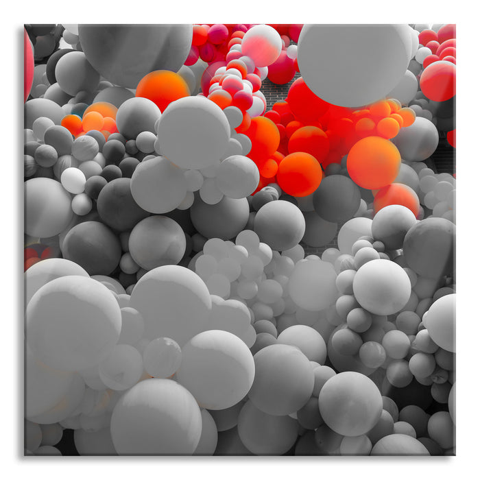 Pixxprint Hunderte bunte Luftballons B&W Detail, Glasbild Quadratisch