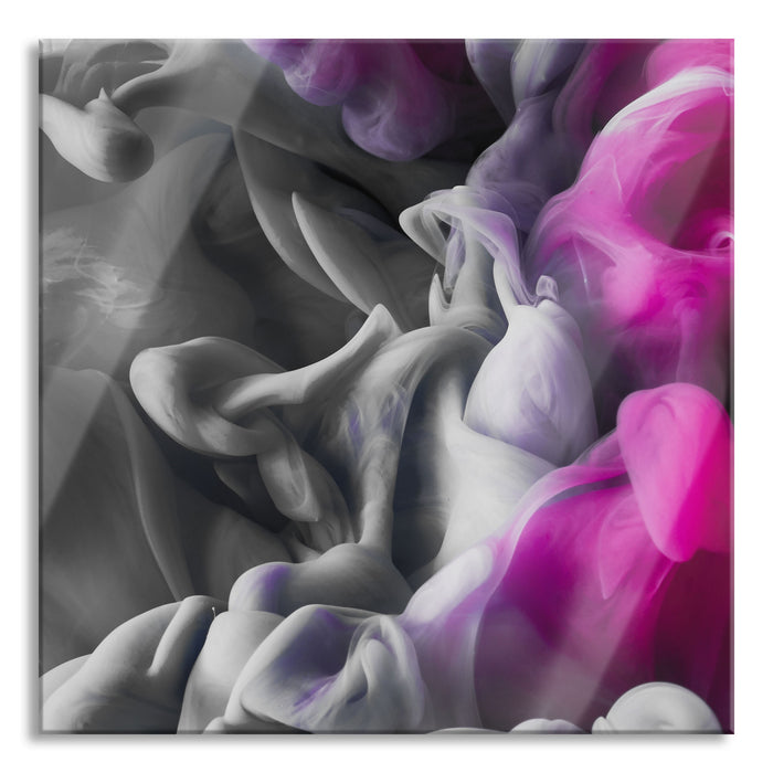 Pixxprint Tintentropfen vermischen sich im Wasser B&W Detail, Glasbild Quadratisch