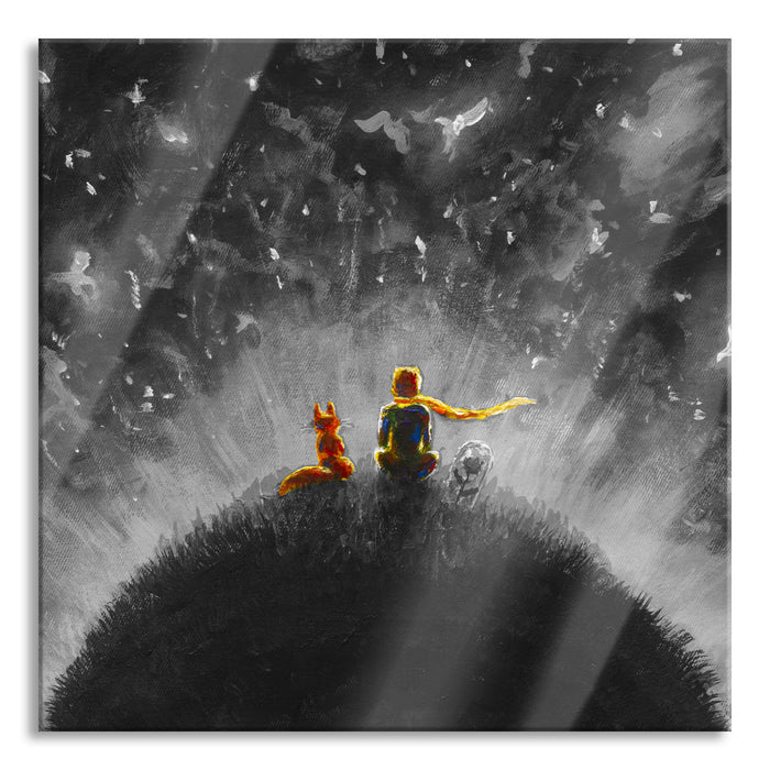 Pixxprint Ölgemälde "Der kleine Prinz" B&W Detail, Glasbild Quadratisch