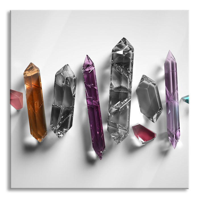 Pixxprint Spirituelle Farbkristalle B&W Detail, Glasbild Quadratisch