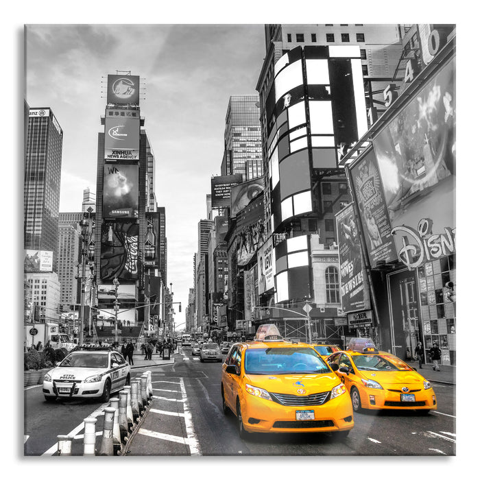Pixxprint Times Square in new York City B&W Detail, Glasbild Quadratisch