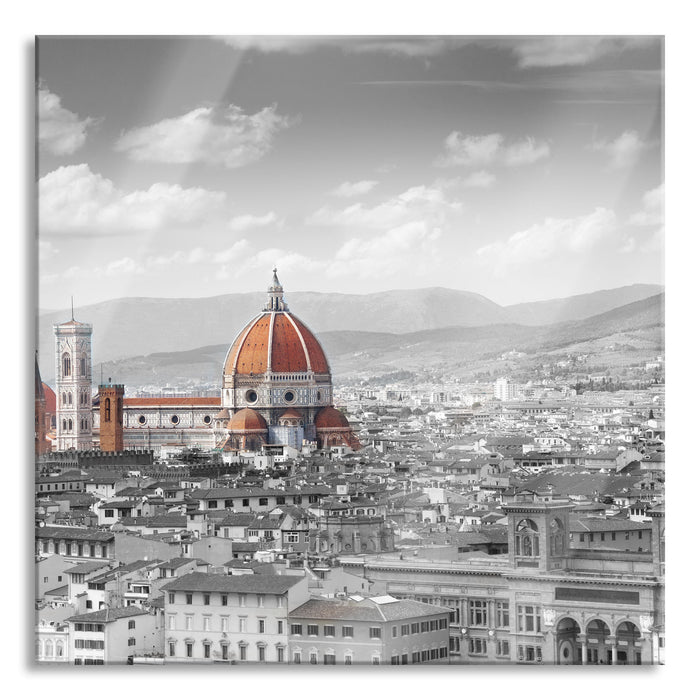 Pixxprint Panoramablick über die Dächer von Florenz B&W Detail, Glasbild Quadratisch