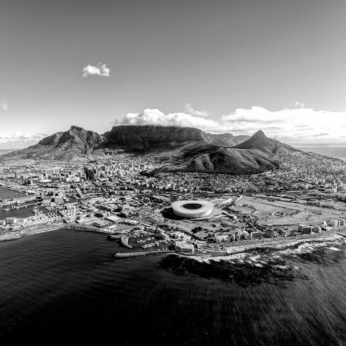 Luftaufnahme von Kapstadt, Monochrome, Glasbild Quadratisch