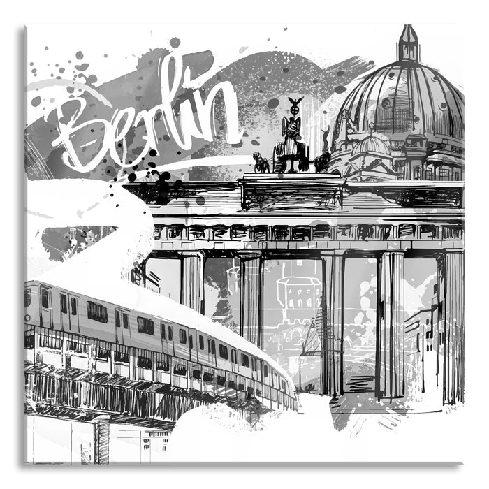 Pixxprint Berlin und seine Wahrzeichen Abstrakt, Monochrome, Glasbild Quadratisch