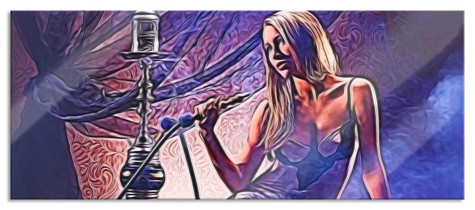 Pixxprint Attraktive Frau mit Shisha, Glasbild Panorama