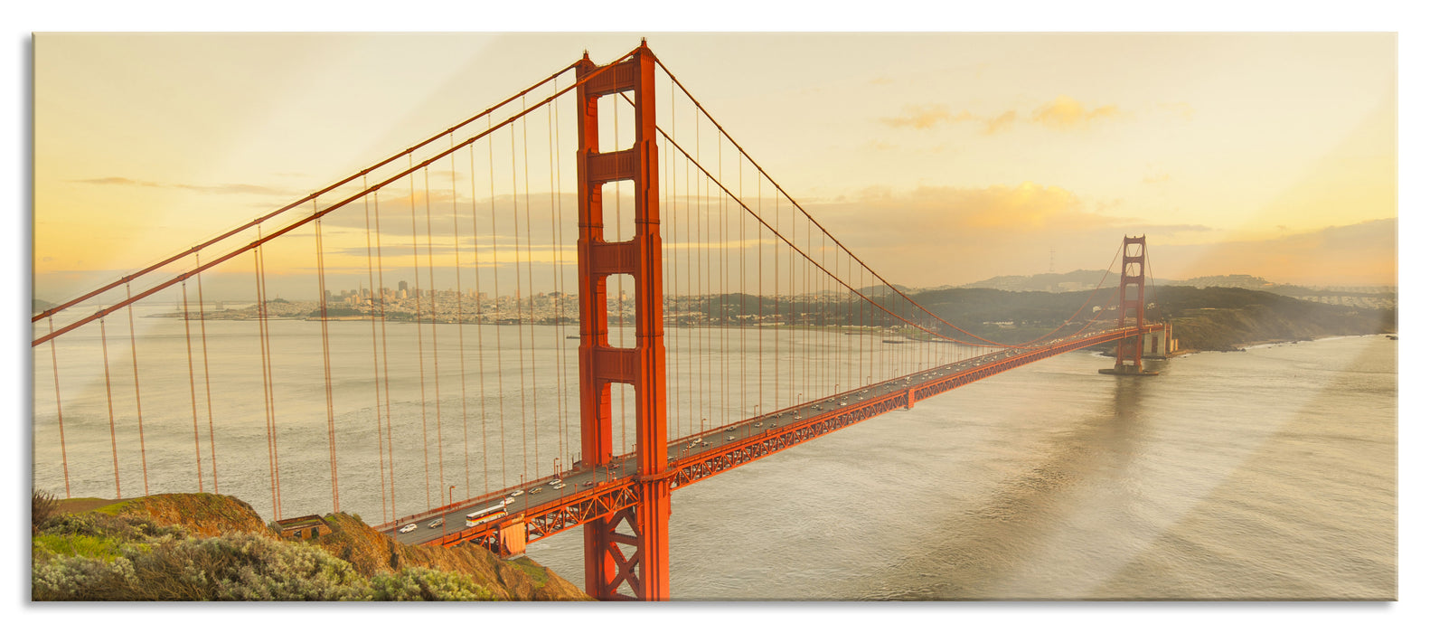 Prächtige Golden Gate Bridge, Glasbild Panorama