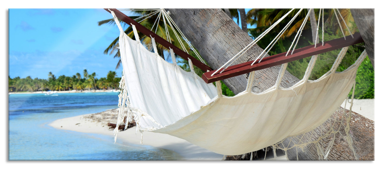 Gemütliche Hängematte am Strand, Glasbild Panorama