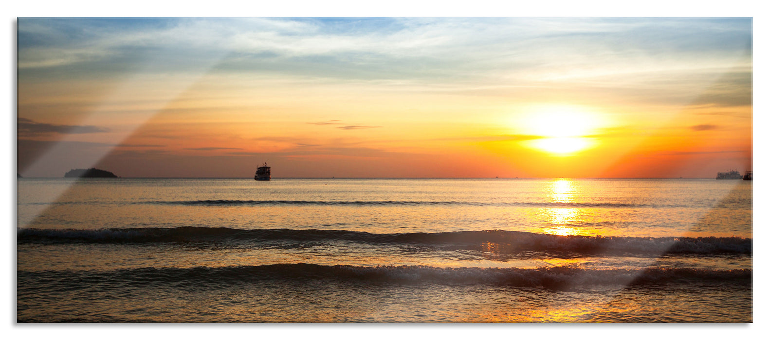 Pixxprint Strand Sonnenuntergang wunderschön, Glasbild Panorama