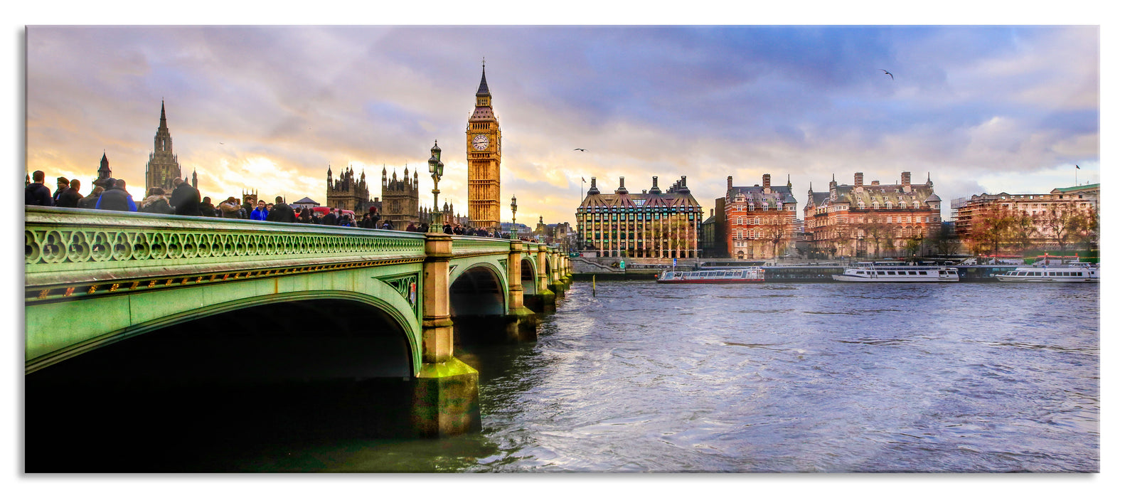 Pixxprint Big Ben an der Themse, Glasbild Panorama