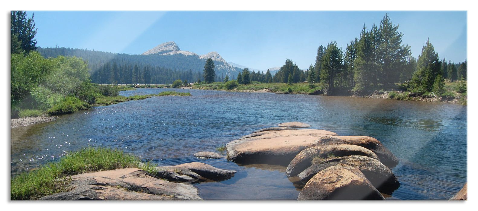 Pixxprint Fluss in Yosemite National Park, Glasbild Panorama