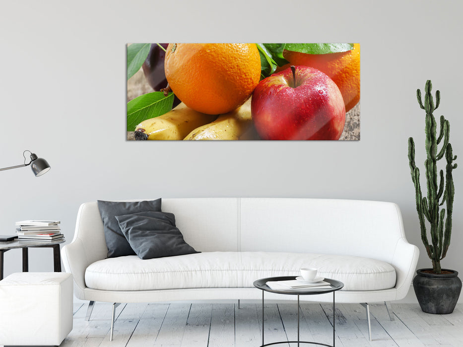 Frisches leckeres Obst, Glasbild Panorama