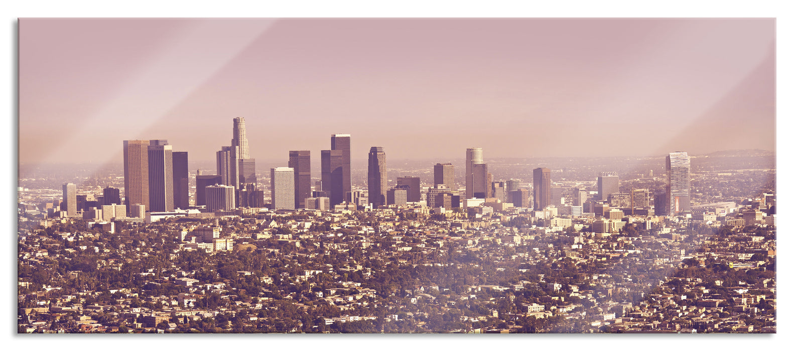 Pixxprint Skyline von Los Angeles, Glasbild Panorama