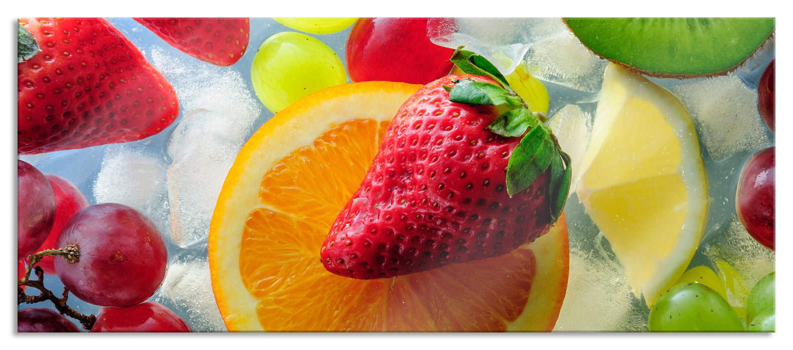 Leckeres buntes Obst, Glasbild Panorama