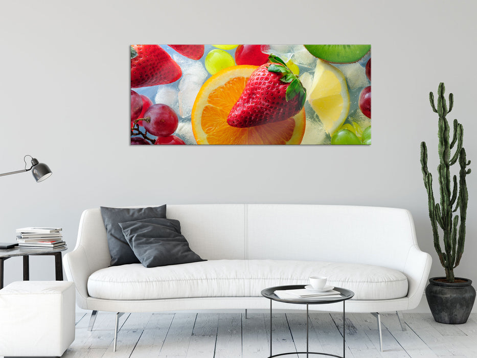 Leckeres buntes Obst, Glasbild Panorama