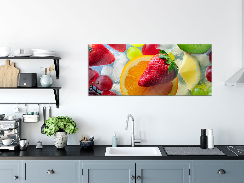 Leckeres buntes Obst, Glasbild Panorama