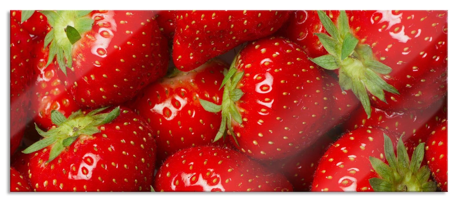 Pixxprint Leckere frische Erdbeeren, Glasbild Panorama