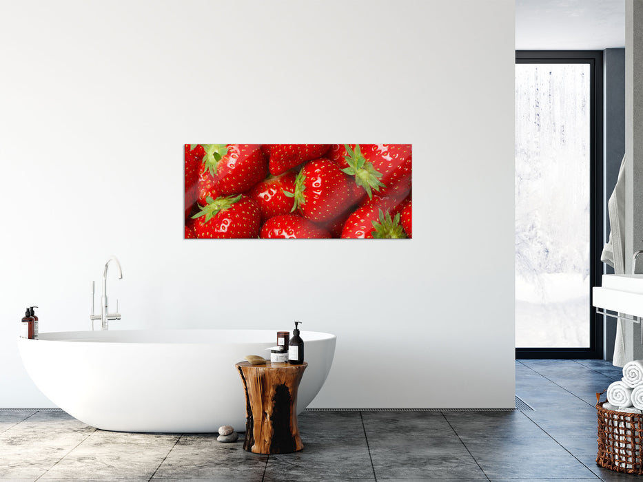 Leckere frische Erdbeeren, Glasbild Panorama