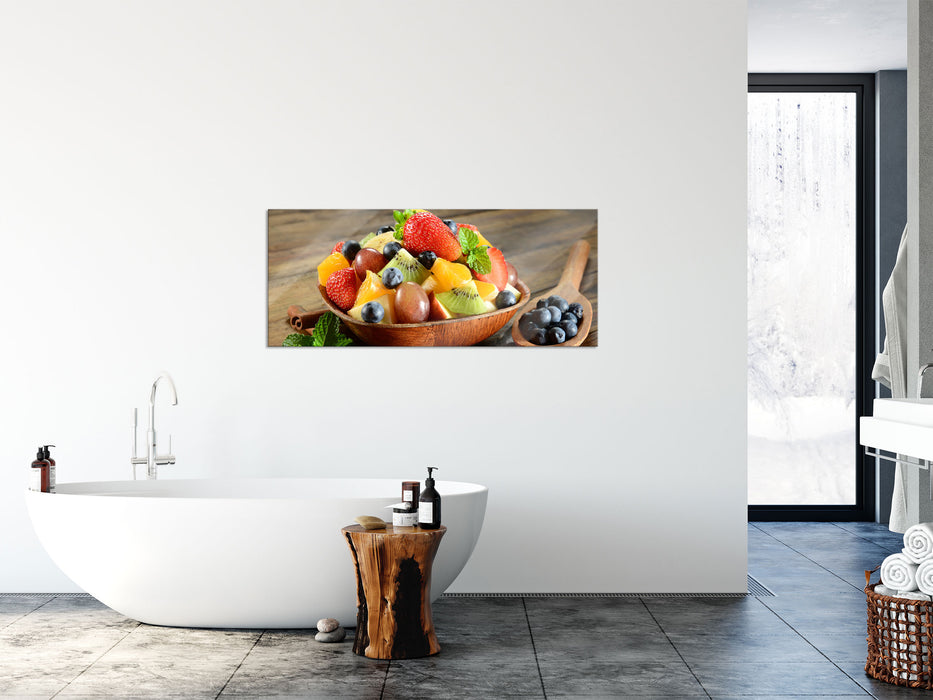 Schale voll mit frischem Obst, Glasbild Panorama