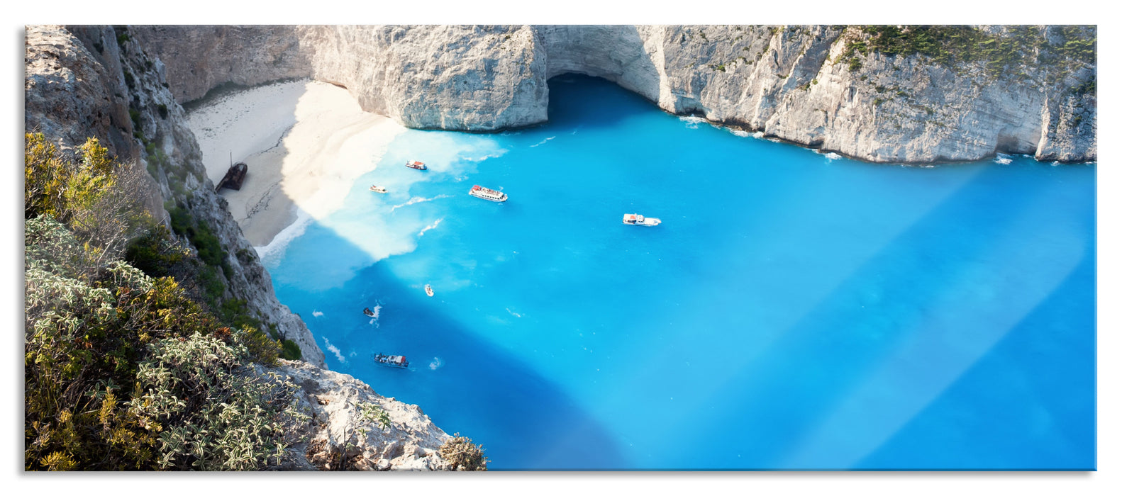 Pixxprint Bucht mit Sandstrand, Glasbild Panorama