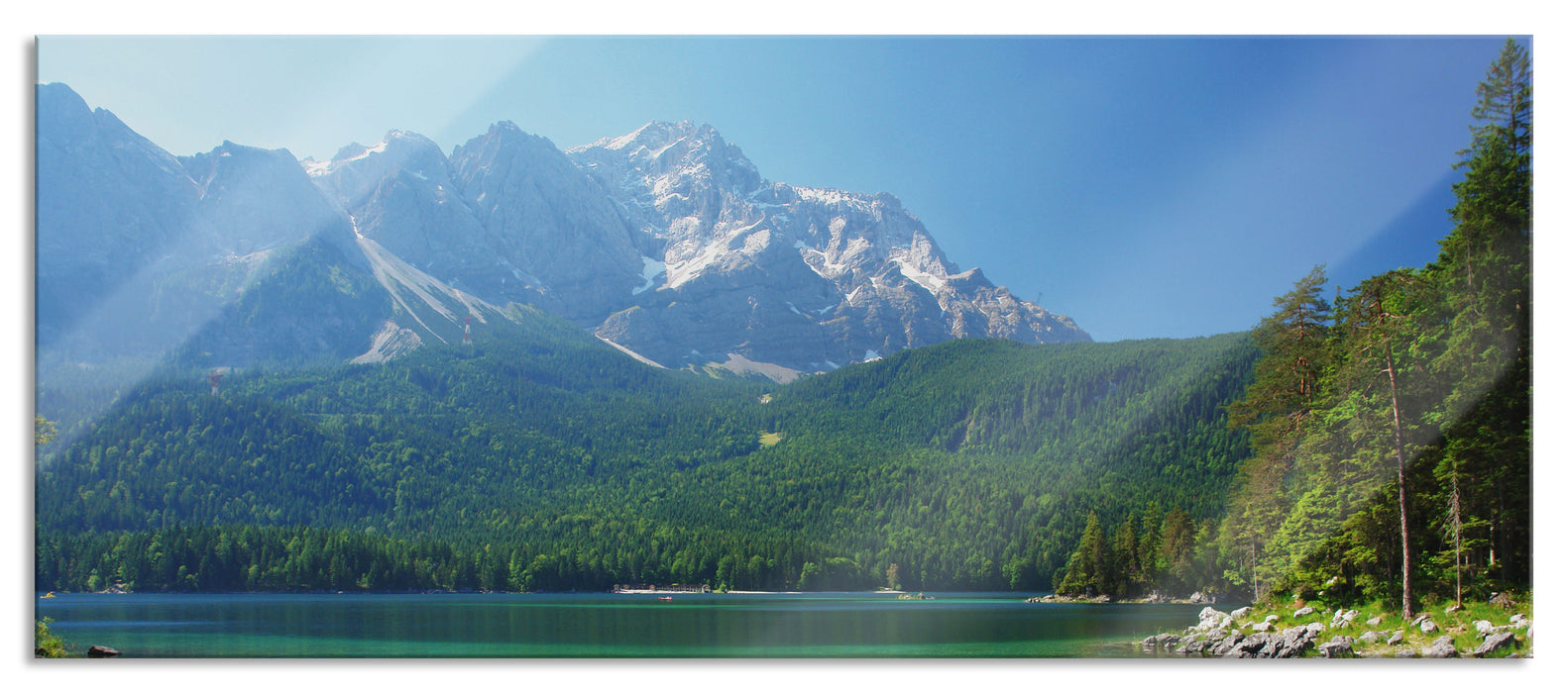 Atemberaubender Bergsee, Glasbild Panorama