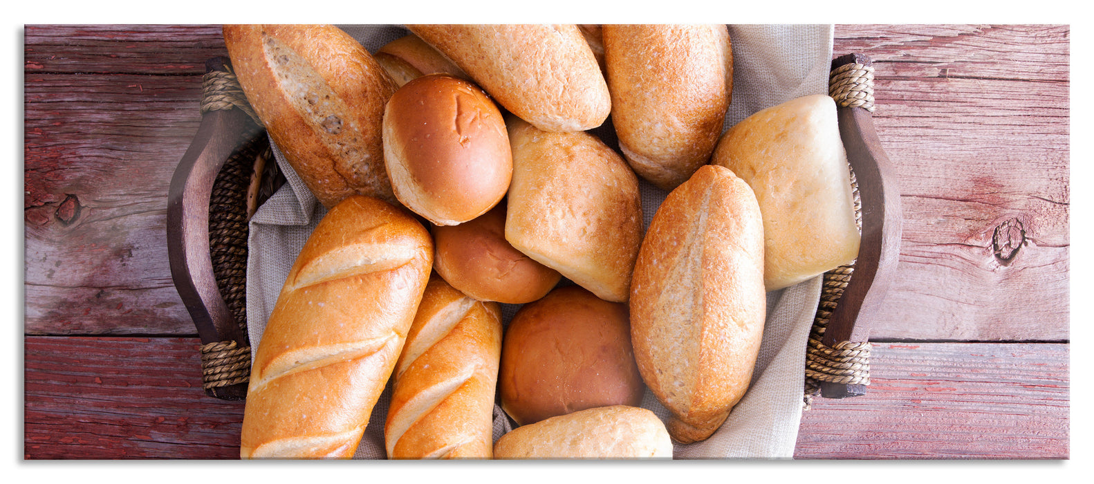 Frische knusprige Brötchen, Glasbild Panorama