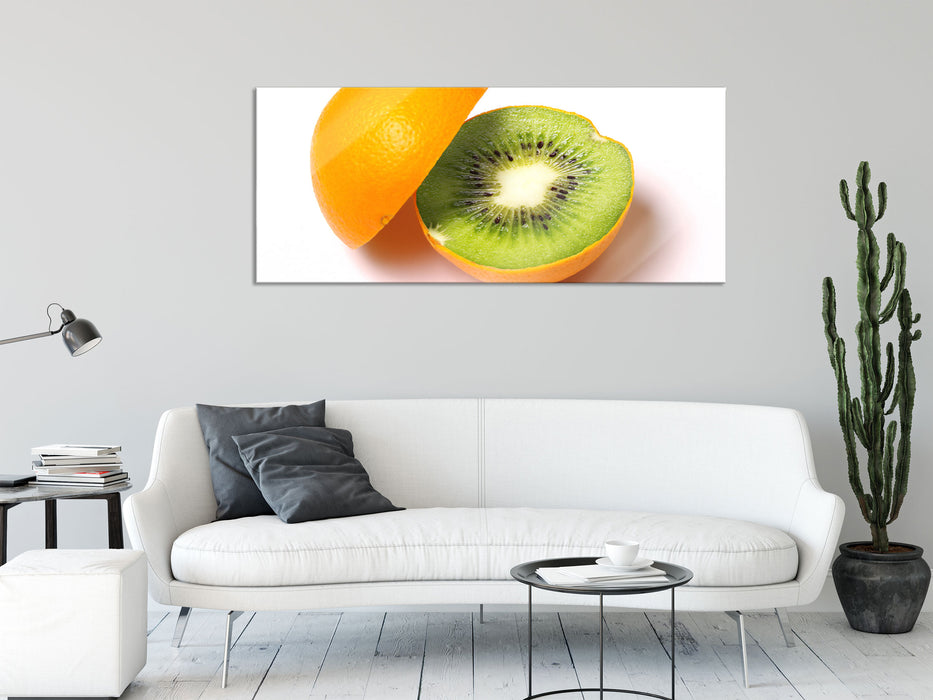 Leckere Kiwi mit Orangenschale, Glasbild Panorama