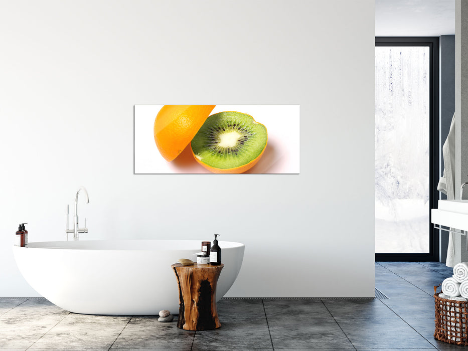 Leckere Kiwi mit Orangenschale, Glasbild Panorama