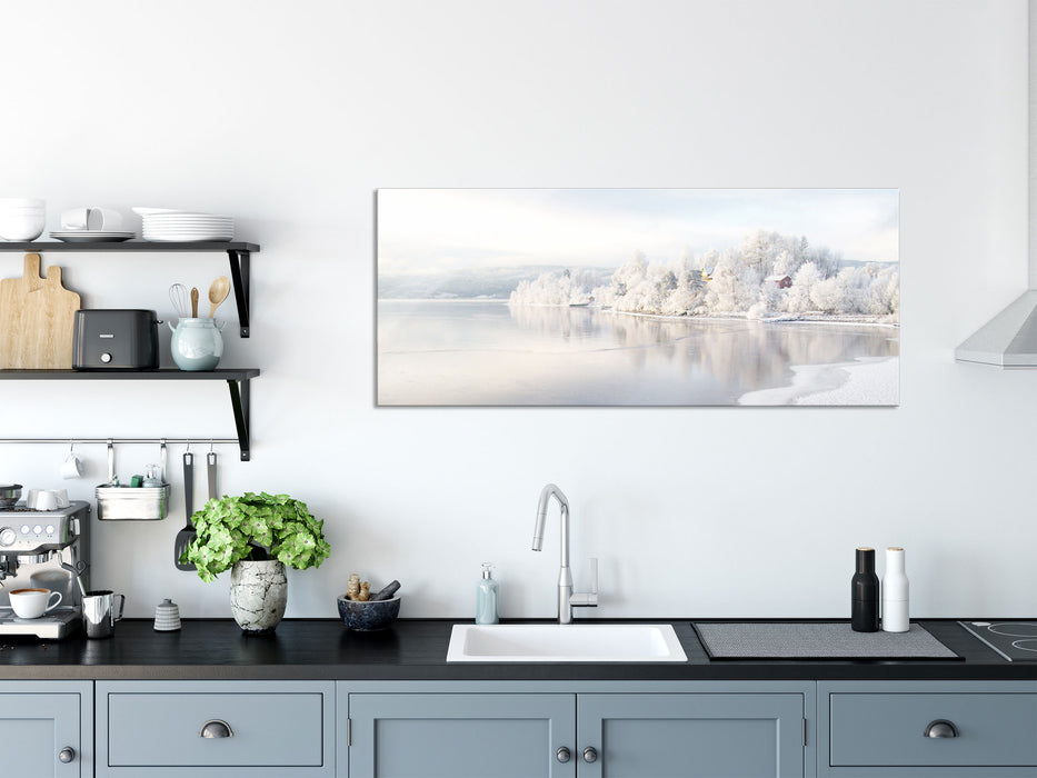 Atemberaubende Winterlandschaft, Glasbild Panorama