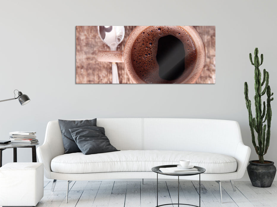 Tasse Kaffee, Glasbild Panorama