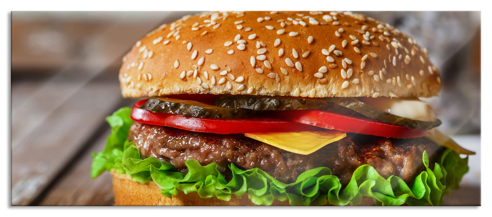 Pixxprint Burger mit Tomaten, Glasbild Panorama