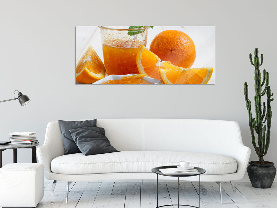 Frische Orangenmarmelade, Glasbild Panorama